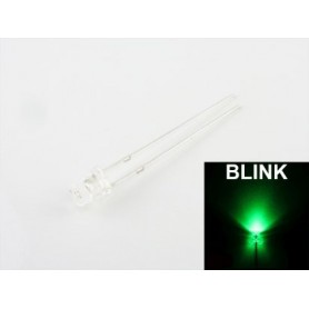 LED 3mm clear round top Green blink